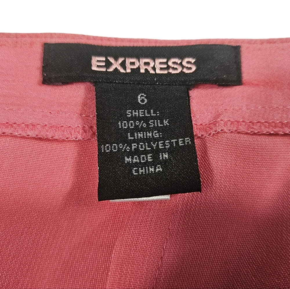 Express Pink 100% Silk Pencil Skirt Sz 6 Tier Ruffle Hem Lined Barbie Workwear